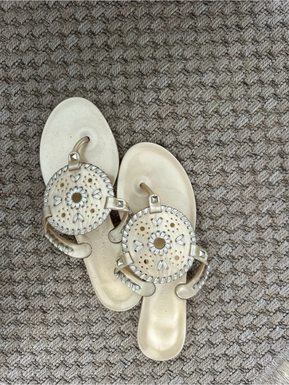 Jack Rogers Cream Medallion Thong Sandals